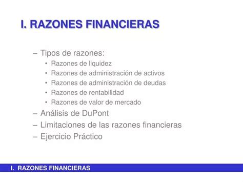 PPT I RAZONES FINANCIERAS Tipos De Razones Razones De Liquidez