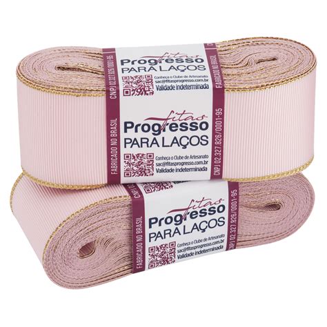 FITA GORGURÃO OURELA DOURADA GLD009 38 MM COR 206 ROSA CLARO PEÇA 10