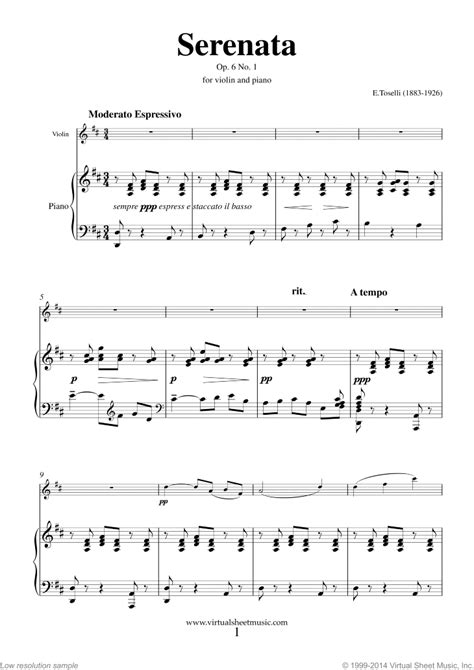 Toselli Serenata Op6 No1 Sheet Music For Violin And Piano