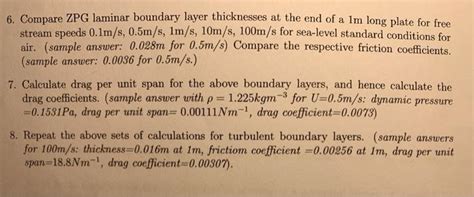 Solved Compare Zpg Laminar Boundary Layer Thicknesses At Chegg