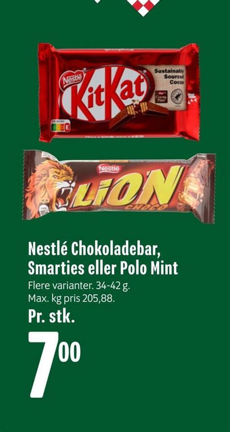 Nestlé chokoladebar smarties eller polo mint tilbud hos Min Købmand