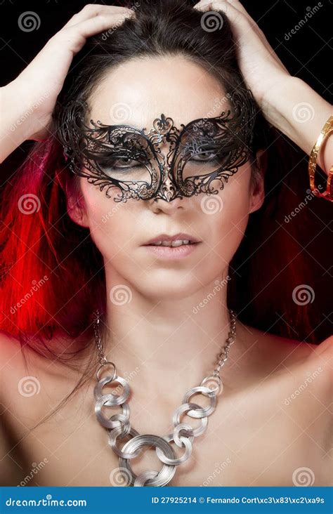 Brunette With Venetian Mask Stock Photo Image Of Erotic Makeup 27925214