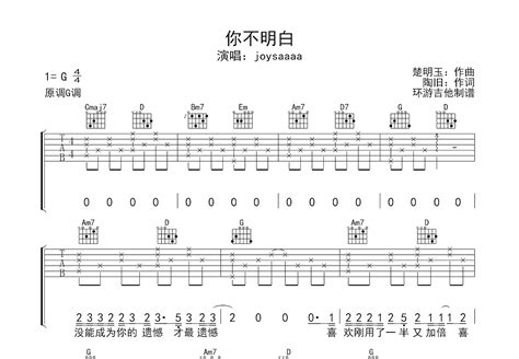 你不明白吉他谱 Joysaaaa G调弹唱55 单曲版 吉他世界