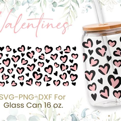 Love Pattern Svg For Libbey 16oz Can Glass Valentine Can Etsy