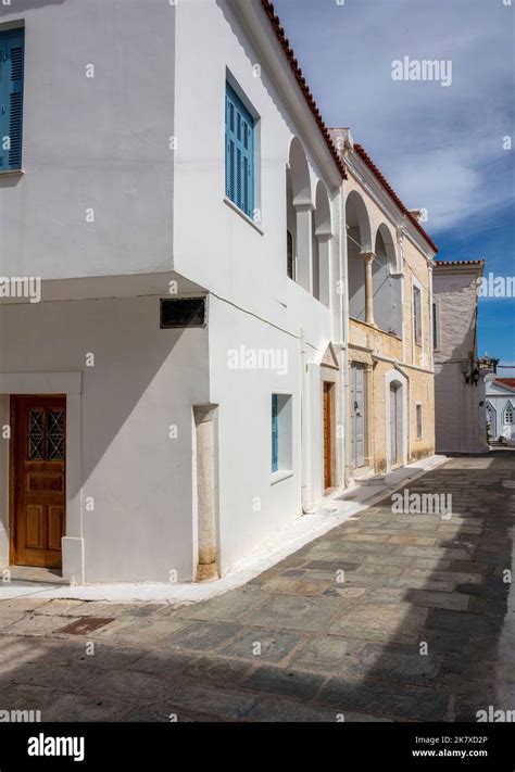 Greece Andros Island Chora Town Cyclades Cobblestone Alley In Front