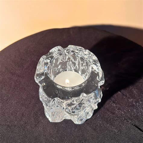 Orrefors Sweden Crystal Iceberg Glass Votive Tea Light Candle Holder Swedish Glass Tea Light