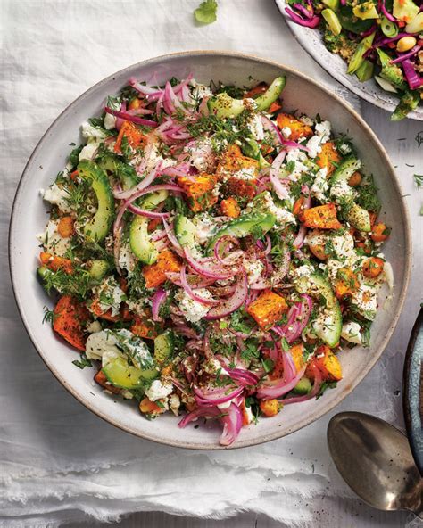 Sweet Potato Chickpea And Feta Salad With Tahini Dressing Delicious