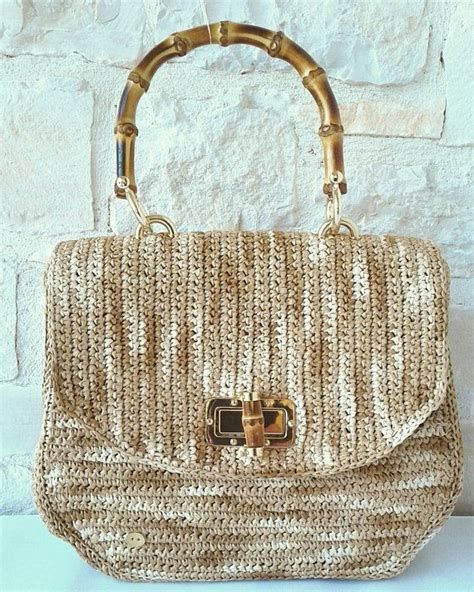 Borsa In Rafia Naturale Con Manico E Chiusura In Bamboo Fatto Etsy