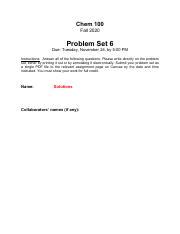 Pset 6 Solutions Pdf Chem 100 Fall 2020 Problem Set 6 Due Tuesday