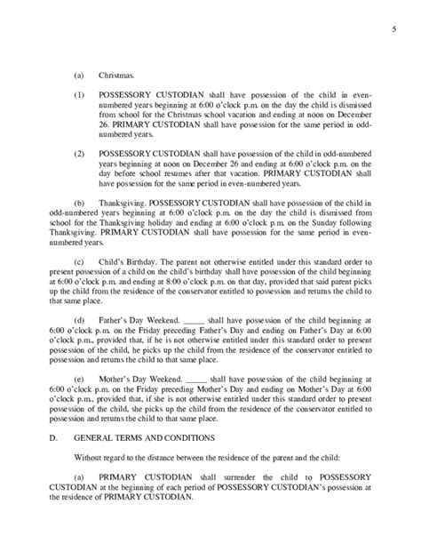 Texas Standard Possession Fill And Sign Printable Template Online Us Legal Forms