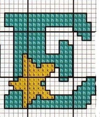 A Cross Stitch Pattern With The Letter C In Yellow Blue And Green