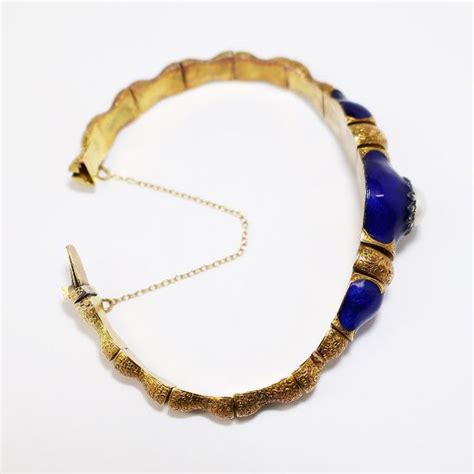 The Silver Queen Victorian Era 14k Gold Cobalt Blue Enamel Pearl