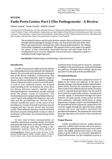 1. endo perio lesion part i (the pathogenesis) | PDF
