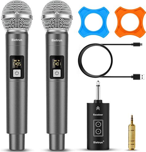 Bietrun Wireless Microphone UHF Dual Handheld Cordless Dynamic Metal