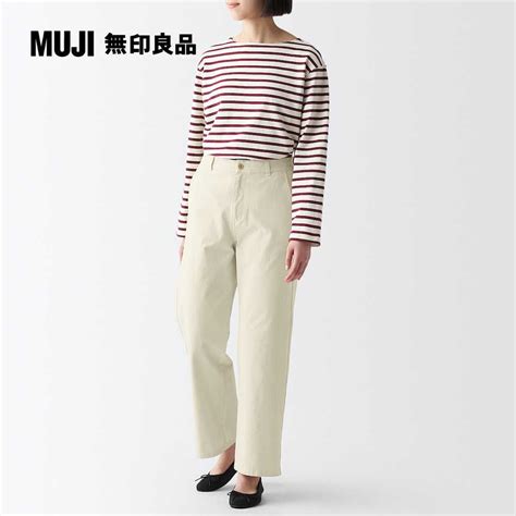 女有機棉混縱橫彈性綾織寬版直筒褲【muji 無印良品】 Pchome 24h購物