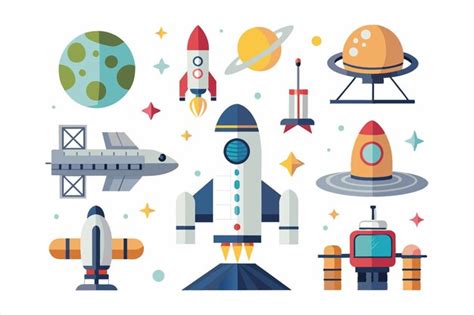 Premium Vector A Collection Of Different Rockets And Space Related Icons