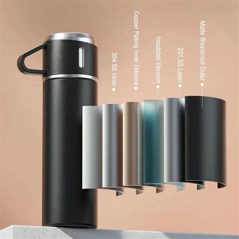 Stainless Steel Ml Vacuum Flask With Cups Gift Set Company Logo