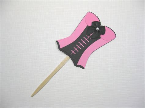 Hot Pink Black Corset Cupcake Toppers Food Picks Bridal Shower