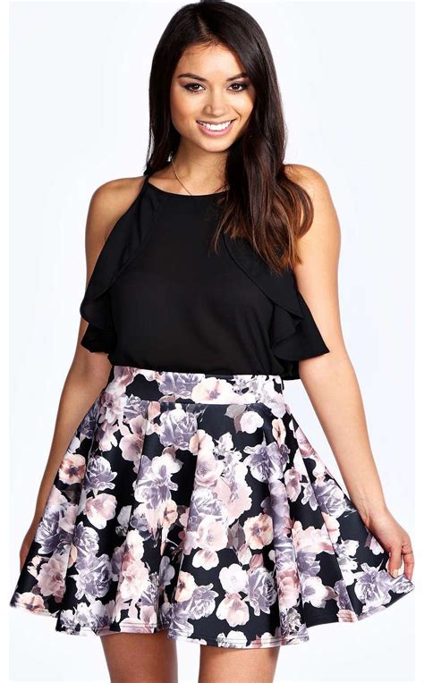 Boohoo Amelia Floral Print Scuba Skater Skirt Multi Steal The