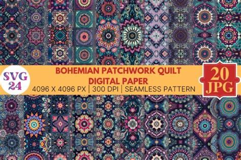 Bohemian Patchwork Quilt Digital Paper Graphic By Svg Creative Fabrica