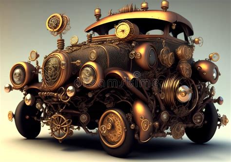 Fantasy Car In Steampunk Style Generative Ai Illustration Stock Illustration Illustration Of