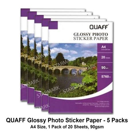 5 Packs Quaff Glossy Photo Sticker Paper Papers A4 Size 8 25x11 75