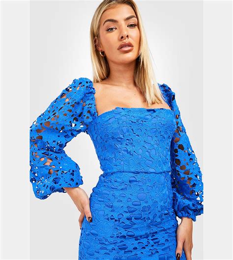 Buy Boohoo Lace Balloon Sleeves Midi Dress In Blue Thstreet Saudi Arabia