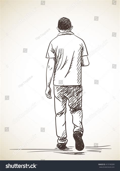 Sketch Walking Man Back View Hand Shutterstock