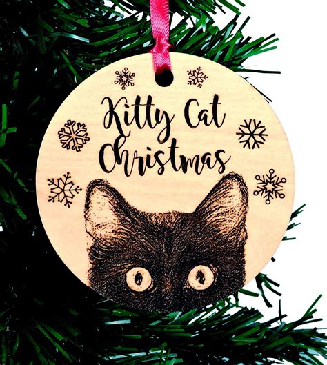 Cat Ornament Engraved Wood Ornament Choose Cat Color Add Etsy