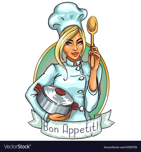 Pretty Chef With Pot And Spoon Royalty Free Vector Image