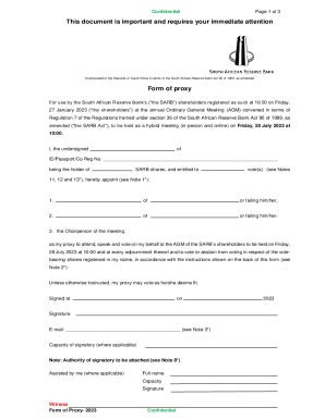 Fillable Online Sarb Form Of Proxy Sarb Form Of Proxy Fax