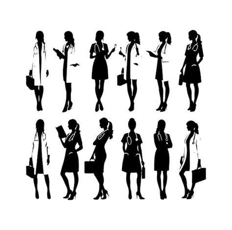 Premium Vector Female Doctors Silhouette Vector Set Physicians