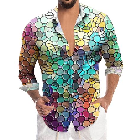 Sxcggal Mens Blouse Mardi Sequin Fashion Graphic Printed Long Sleeve