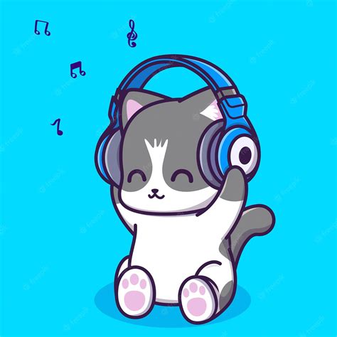 Premium Vector Cute Cat Listening To Music With Headphones