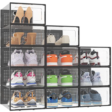 HOMIDEC Shoe Organizer 12 Pack Shoe Storage Box Clear Plastic