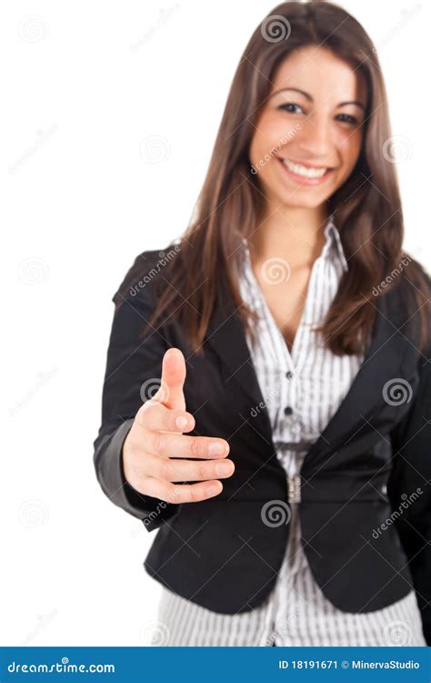 Businesswoman Giving Handshake White Background Stock Image Image Of