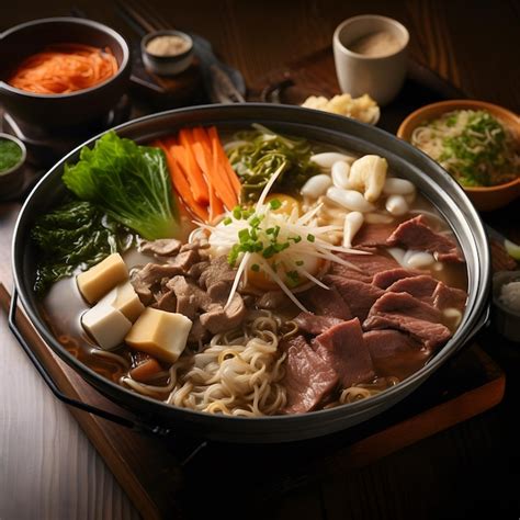 Premium Ai Image Traditional Sukiyaki Pot With Kobe Beef And