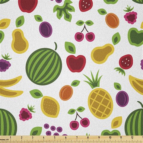 Ambesonne Fruits Fabric By The Yard Microfiber Apple Pear Pineapple