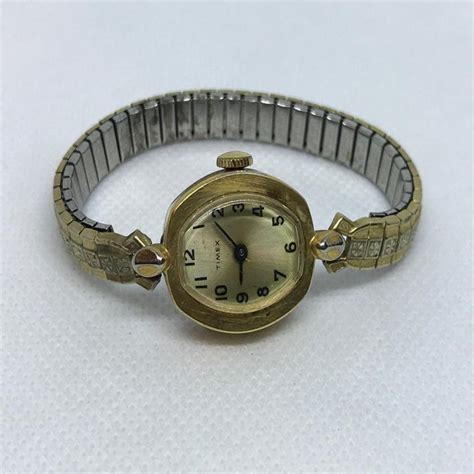 Sold Price Vintage Gold Tone Timex Wind Up Ladies Stretch Band Watch Invalid Date Est