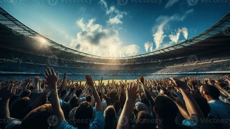 Football Fans show hands celebration on big stadium during football ...