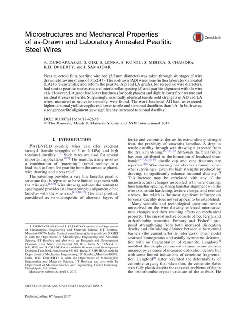 PDF Microstructures And Mechanical Properties Of As Drawn And