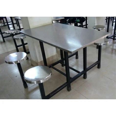 Silver Stainless Steel Canteen Dining Table Set Shape Rectangular At