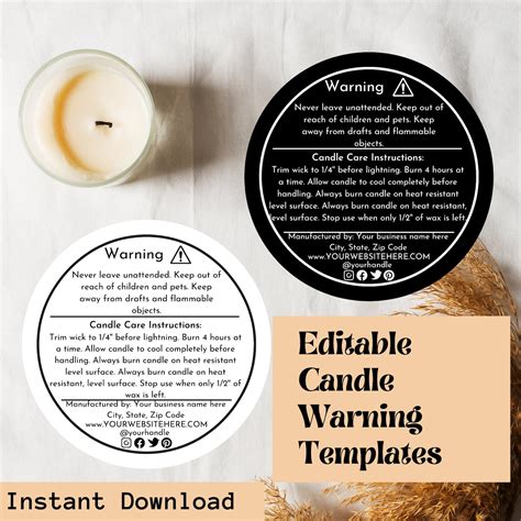 Candle Warning Label Editable Template Design With Canva | Etsy