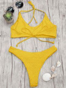 Padded Smocked Bralette Bikini Set In GINGER ZAFUL 2024