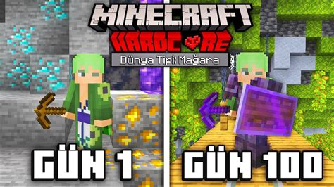 Minecraft Hardcore da MAĞARA Dünyasında 100 Gün Hayatta Kalmak YouTube