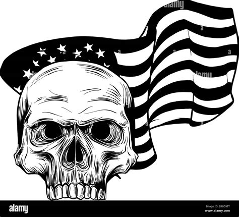 Vector Illustration Of Monochrome Skull With Usa Flag On White Background Stock Vector Image