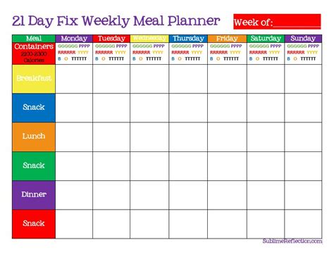 21 Day Fix Printable Meal Planner