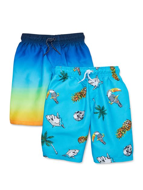 Wonder Nation Boys Quick Dry Swim Trunks 2 Pack Upf 50 Sizes 4 18 And Husky