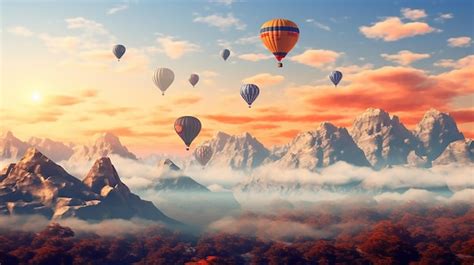 Premium Photo Hot Air Balloons Above The Mountains Colorful Hot Air