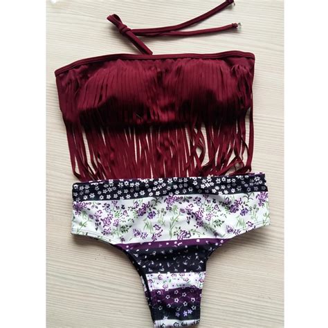 Fringed Bikinis Triangle Swimwear Stamp Split Swimsuit Beach Bikini